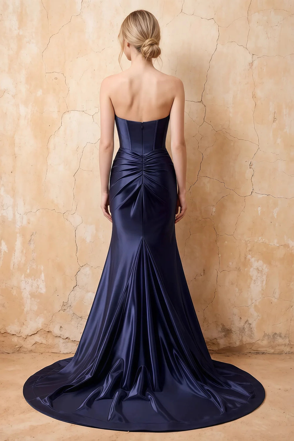 Kristen Navy Blue Satin Twist-front Cutout Maxi Dress