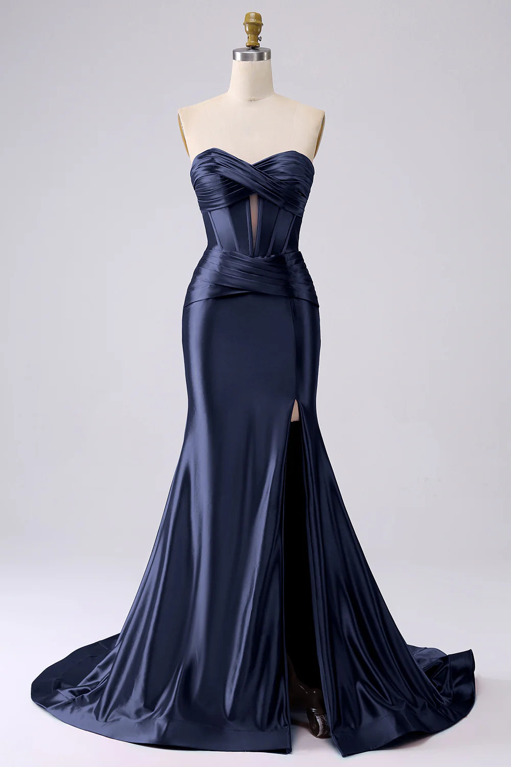 Kristen Navy Blue Satin Twist-front Cutout Maxi Dress