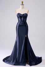 Kristen Navy Blue Satin Twist-front Cutout Maxi Dress
