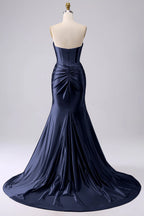 Kristen Navy Blue Satin Twist-front Cutout Maxi Dress