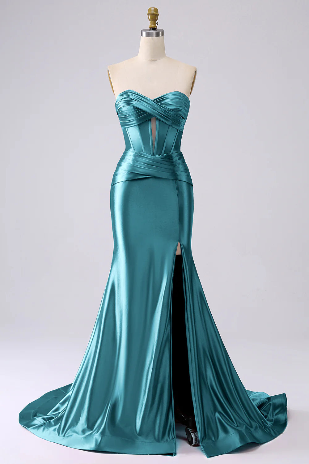 Kristen Peacock Satin Twist-front Cutout Maxi Dress