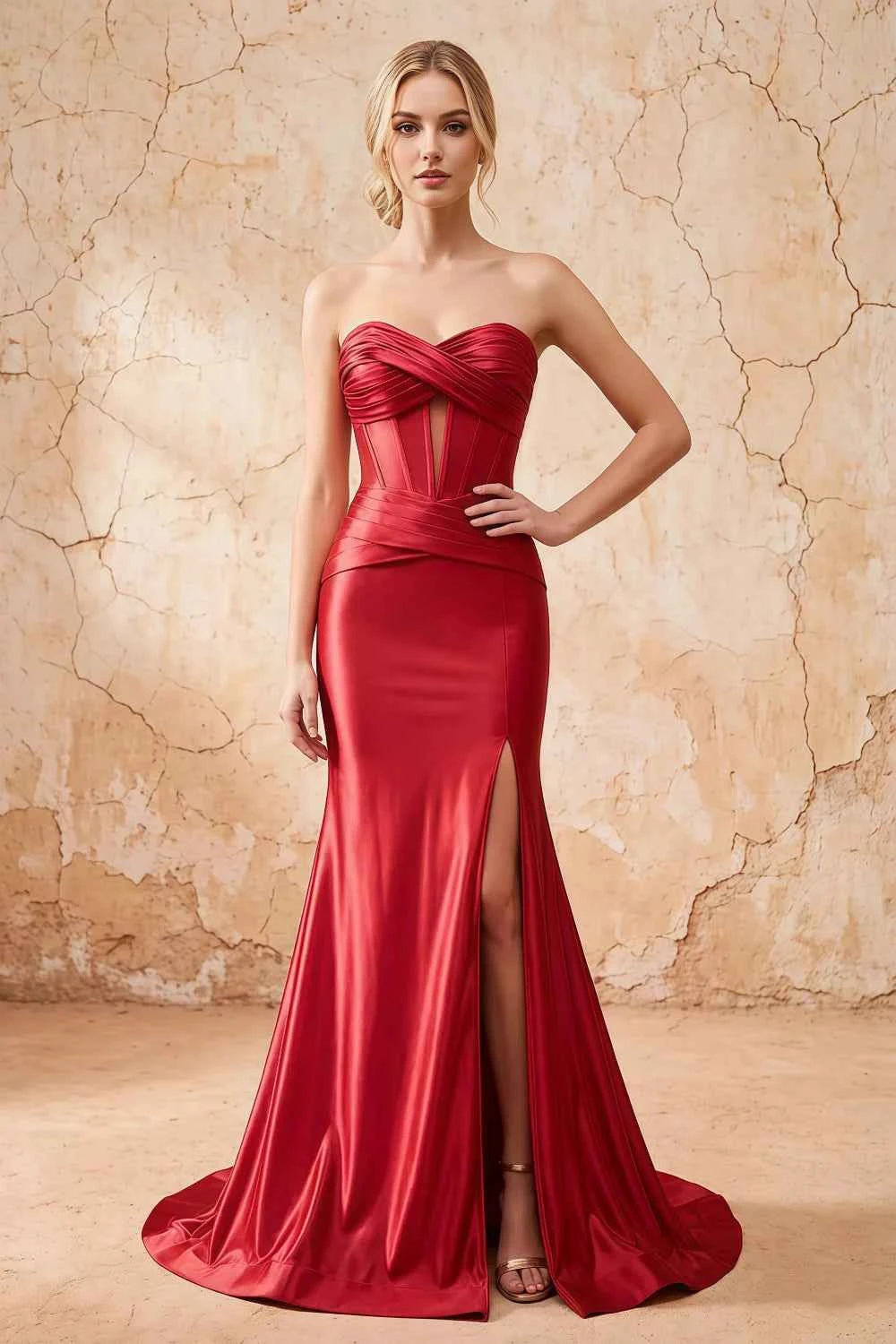Kristen Red Satin Twist-front Cutout Maxi Dress Main image