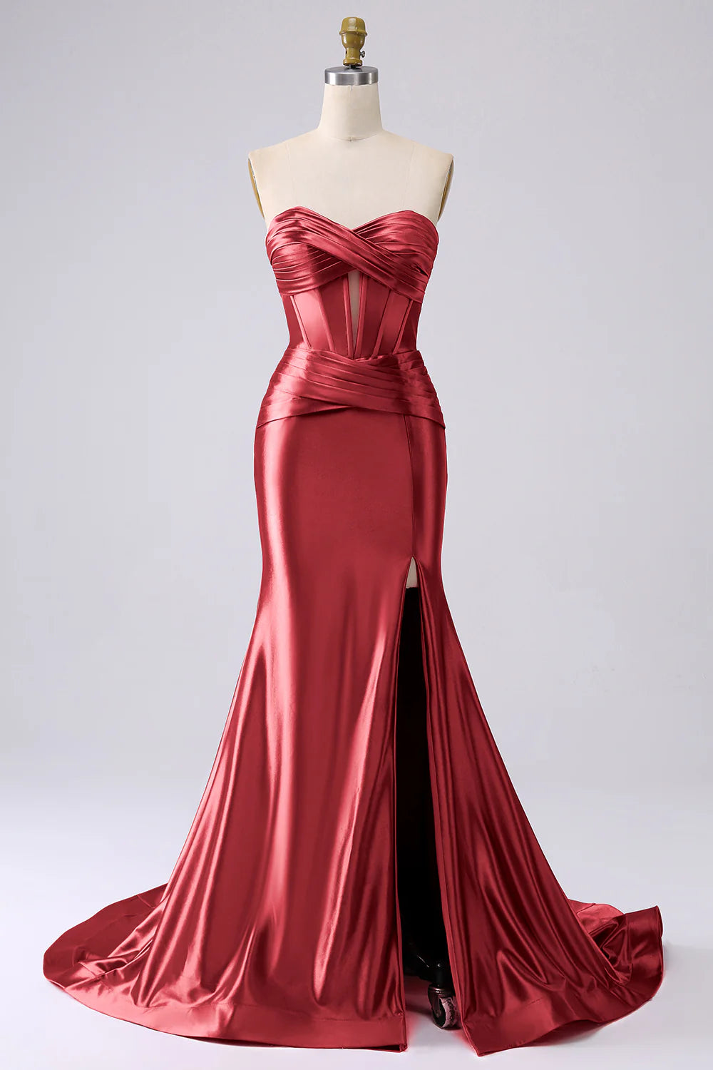 Kristen Red Satin Twist-front Cutout Maxi Dress