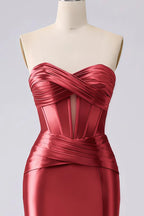 Kristen Red Satin Twist-front Cutout Maxi Dress