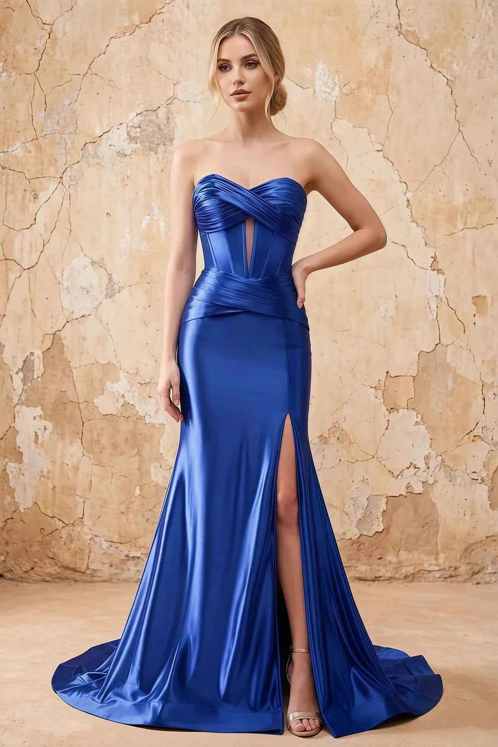 Kristen Royal Blue Satin Twist-front Cutout Maxi Dress Main image