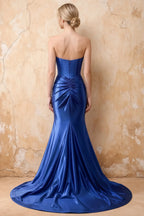 Kristen Royal Blue Satin Twist-front Cutout Maxi Dress