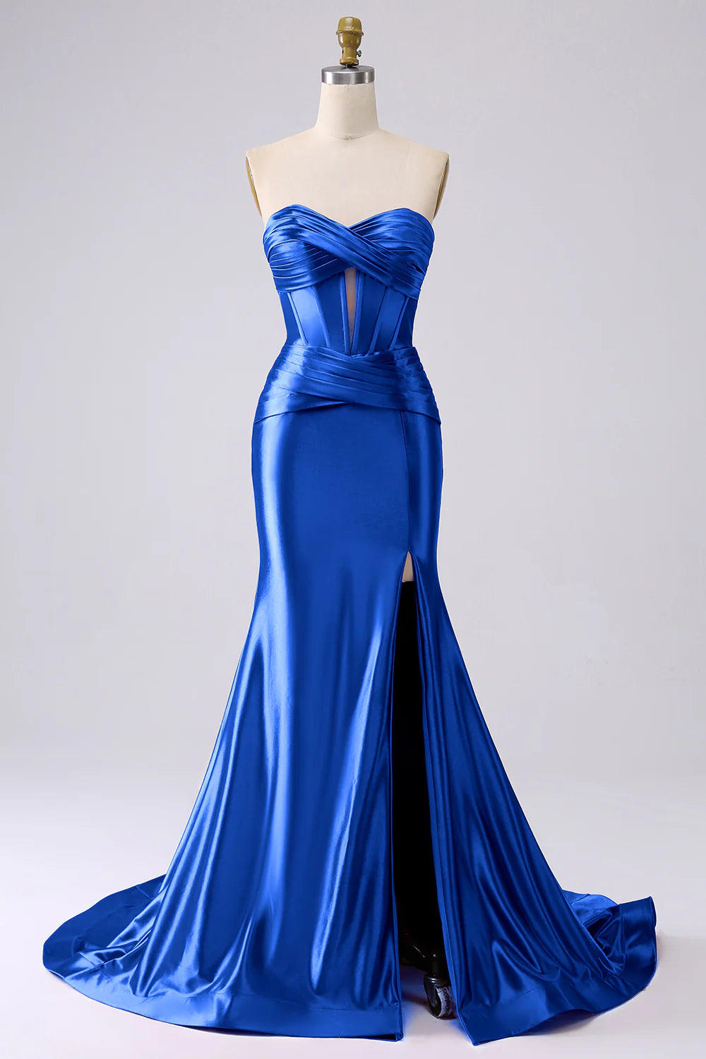 Kristen Royal Blue Satin Twist-front Cutout Maxi Dress