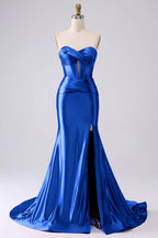 Kristen Royal Blue Satin Twist-front Cutout Maxi Dress