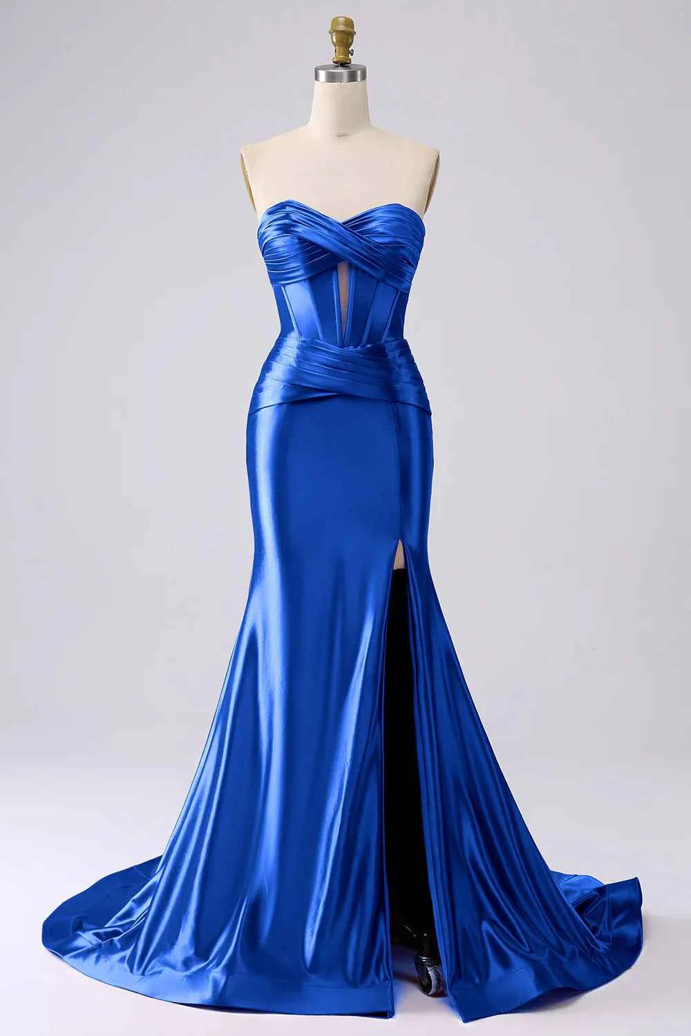 Kristen Royal Blue Satin Twist-front Cutout Maxi Dress