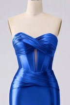 Kristen Royal Blue Satin Twist-front Cutout Maxi Dress