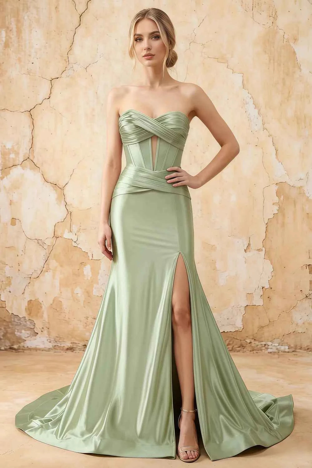 Kristen Sage Green Satin Twist-front Cutout Maxi Dress Main image