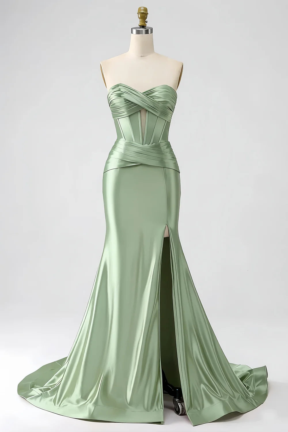 Kristen Sage Green Satin Twist-front Cutout Maxi Dress