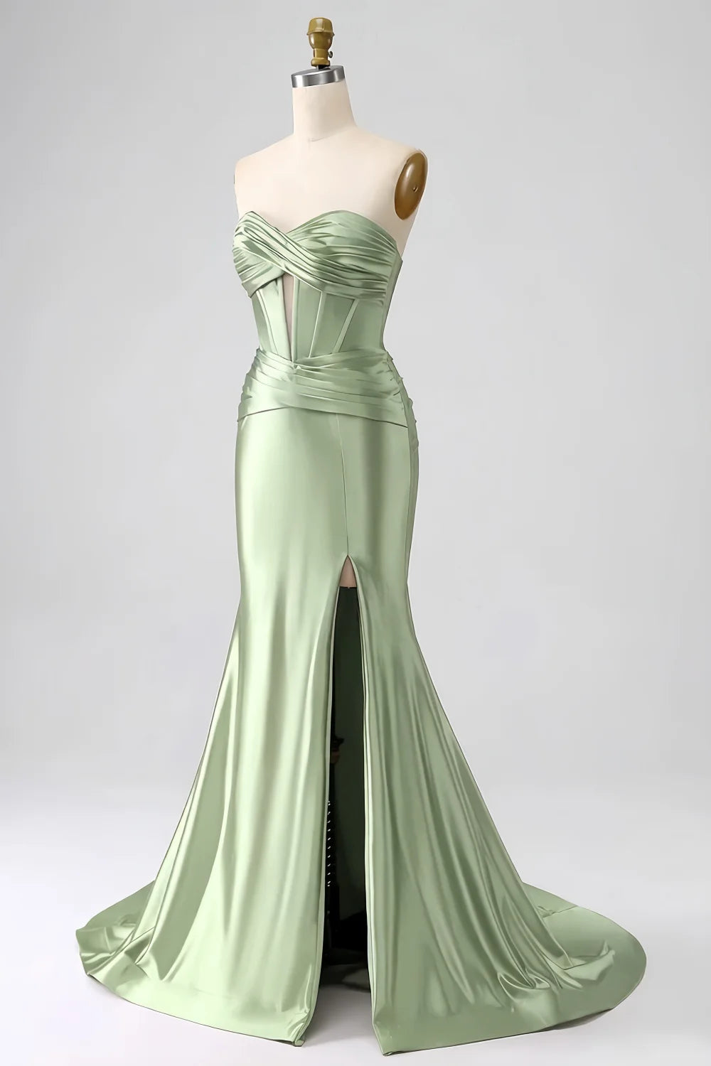 Kristen Sage Green Satin Twist-front Cutout Maxi Dress