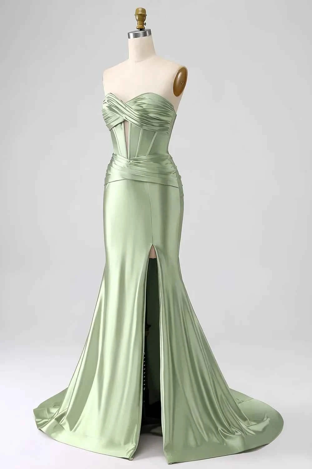 Kristen Sage Green Satin Twist-front Cutout Maxi Dress
