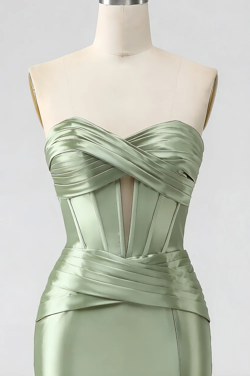 Kristen Sage Green Satin Twist-front Cutout Maxi Dress