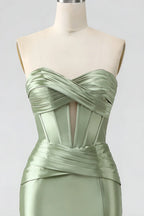 Kristen Sage Green Satin Twist-front Cutout Maxi Dress