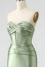 Kristen Sage Green Satin Twist-front Cutout Maxi Dress