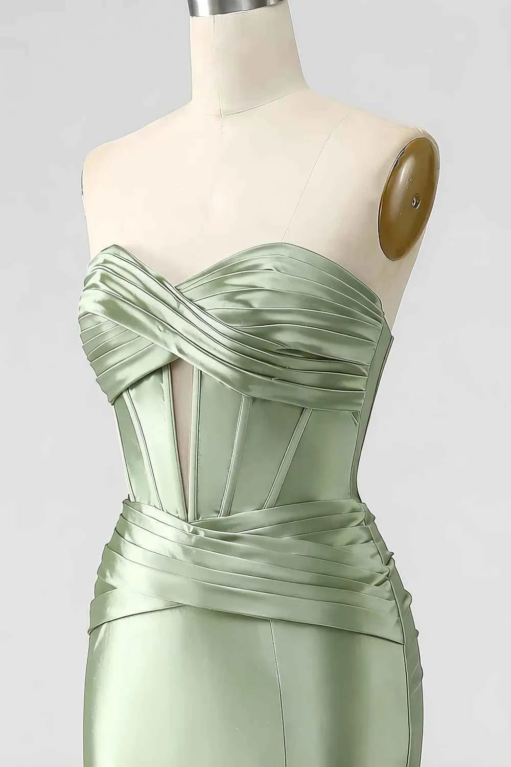 Kristen Sage Green Satin Twist-front Cutout Maxi Dress