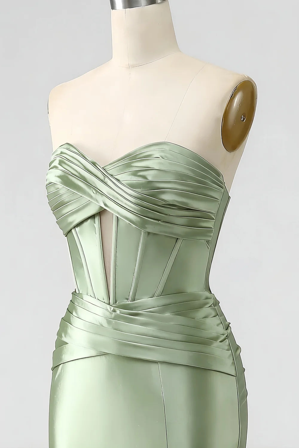 Kristen Sage Green Satin Twist-front Cutout Maxi Dress