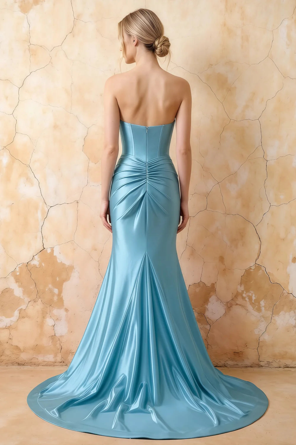 Kristen Sky Blue Satin Twist-front Cutout Maxi Dress