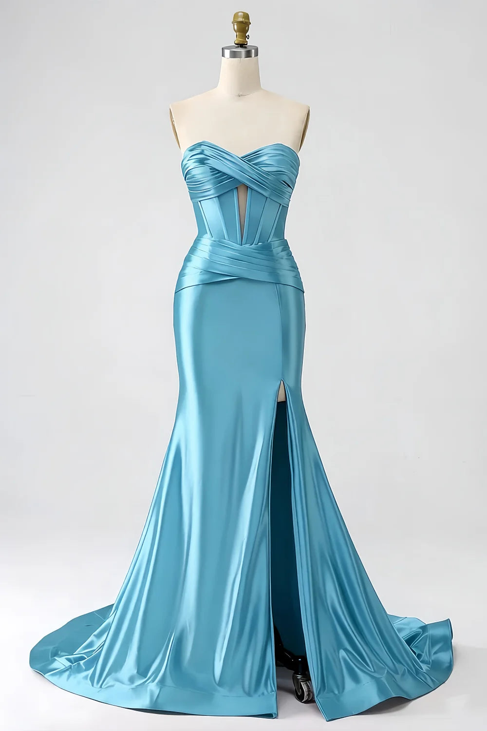 Kristen Sky Blue Satin Twist-front Cutout Maxi Dress