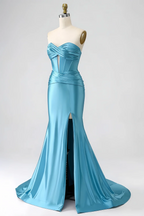 Kristen Sky Blue Satin Twist-front Cutout Maxi Dress