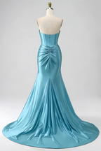 Kristen Sky Blue Satin Twist-front Cutout Maxi Dress