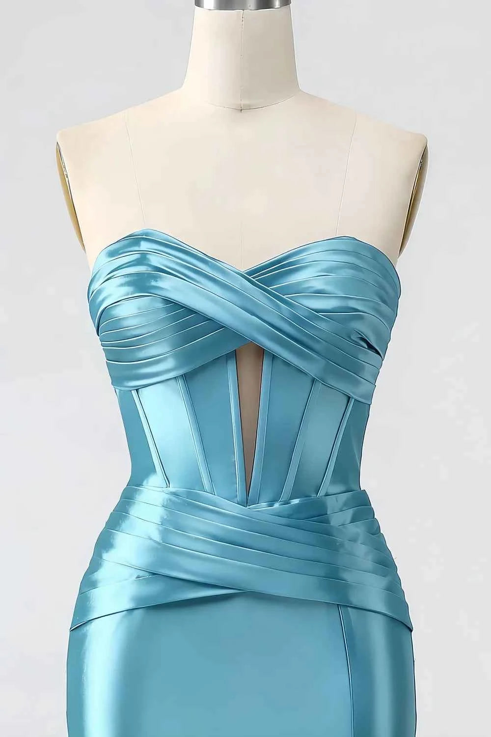Kristen Sky Blue Satin Twist-front Cutout Maxi Dress