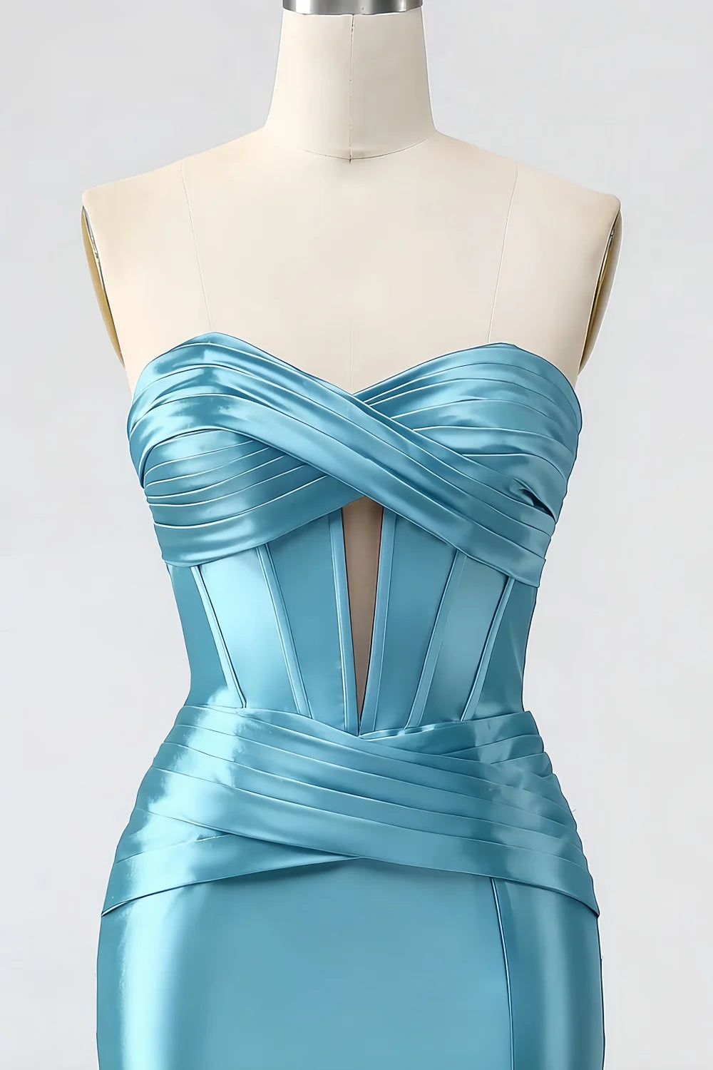 Kristen Sky Blue Satin Twist-front Cutout Maxi Dress