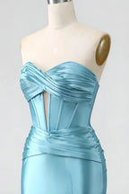 Kristen Sky Blue Satin Twist-front Cutout Maxi Dress