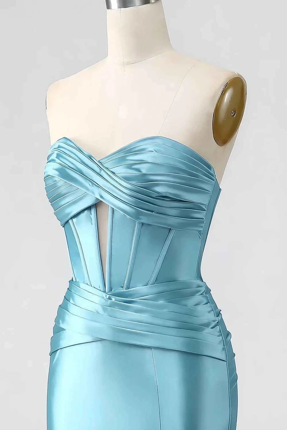 Kristen Sky Blue Satin Twist-front Cutout Maxi Dress