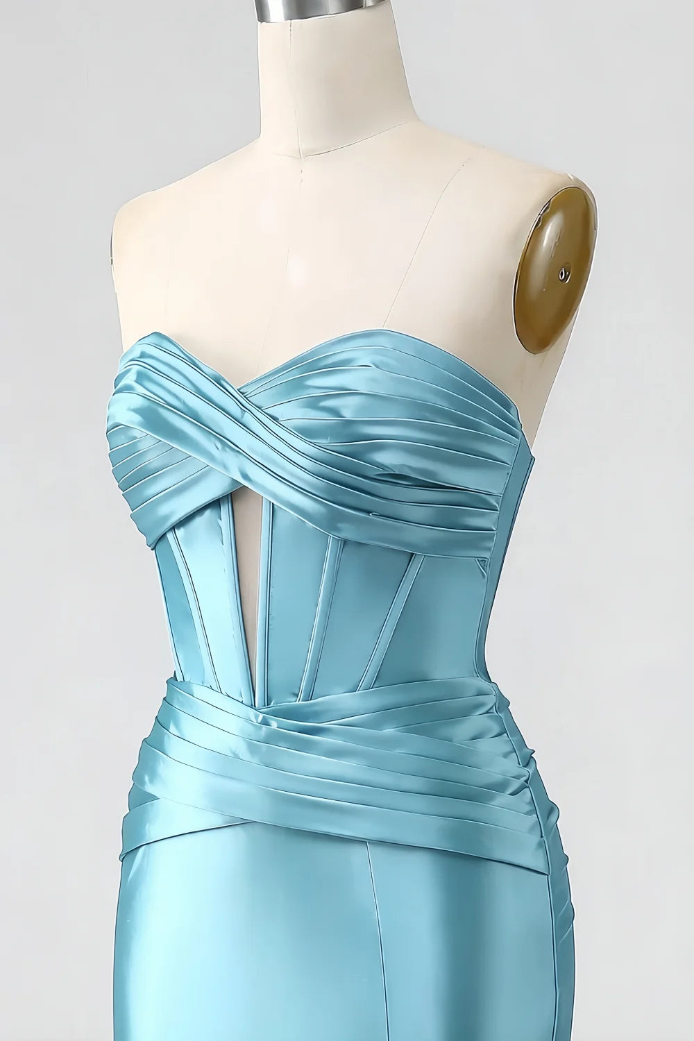 Kristen Sky Blue Satin Twist-front Cutout Maxi Dress