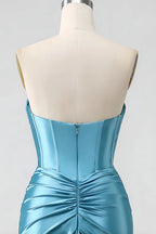 Kristen Sky Blue Satin Twist-front Cutout Maxi Dress