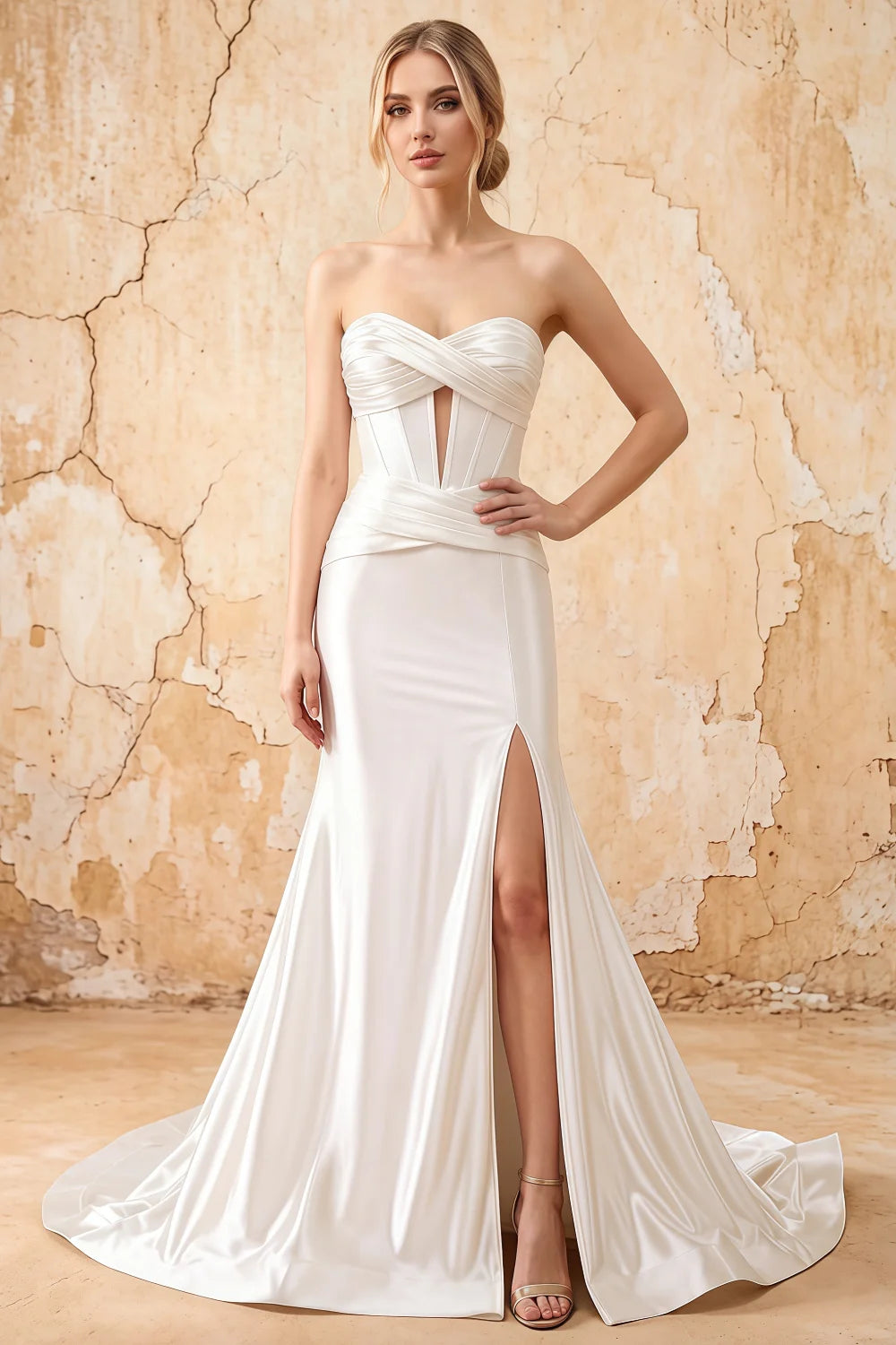 Kristen White Satin Twist-front Cutout Maxi Dress