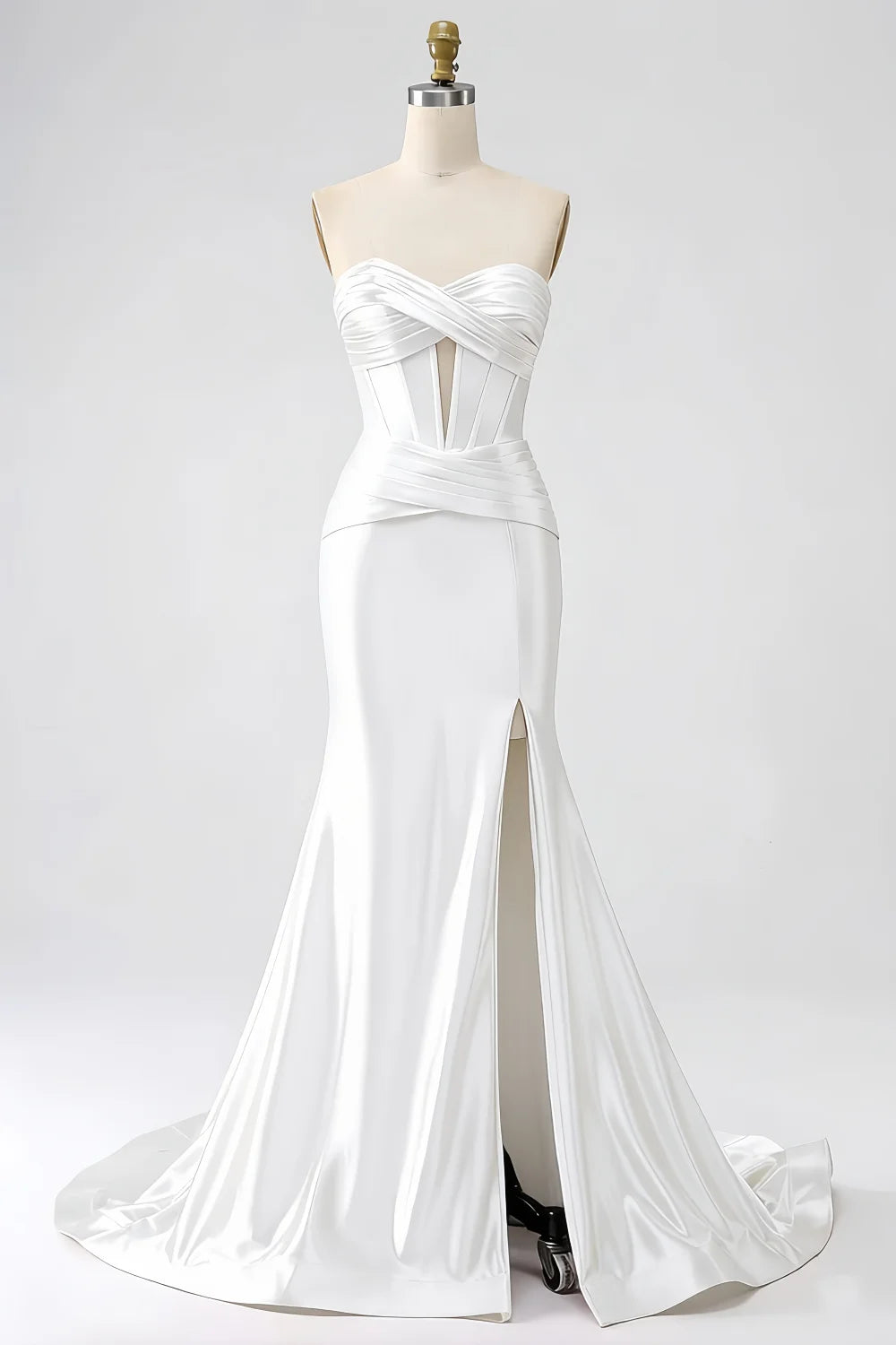 Kristen White Satin Twist-front Cutout Maxi Dress