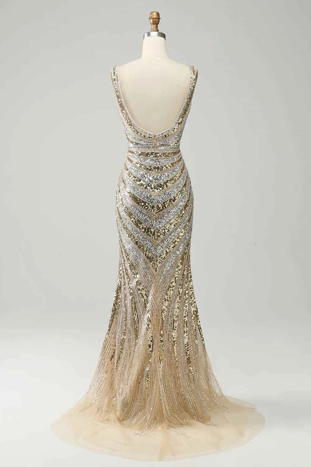 Kristina Gold Sequin V-neck Mermaid Maxi Dress