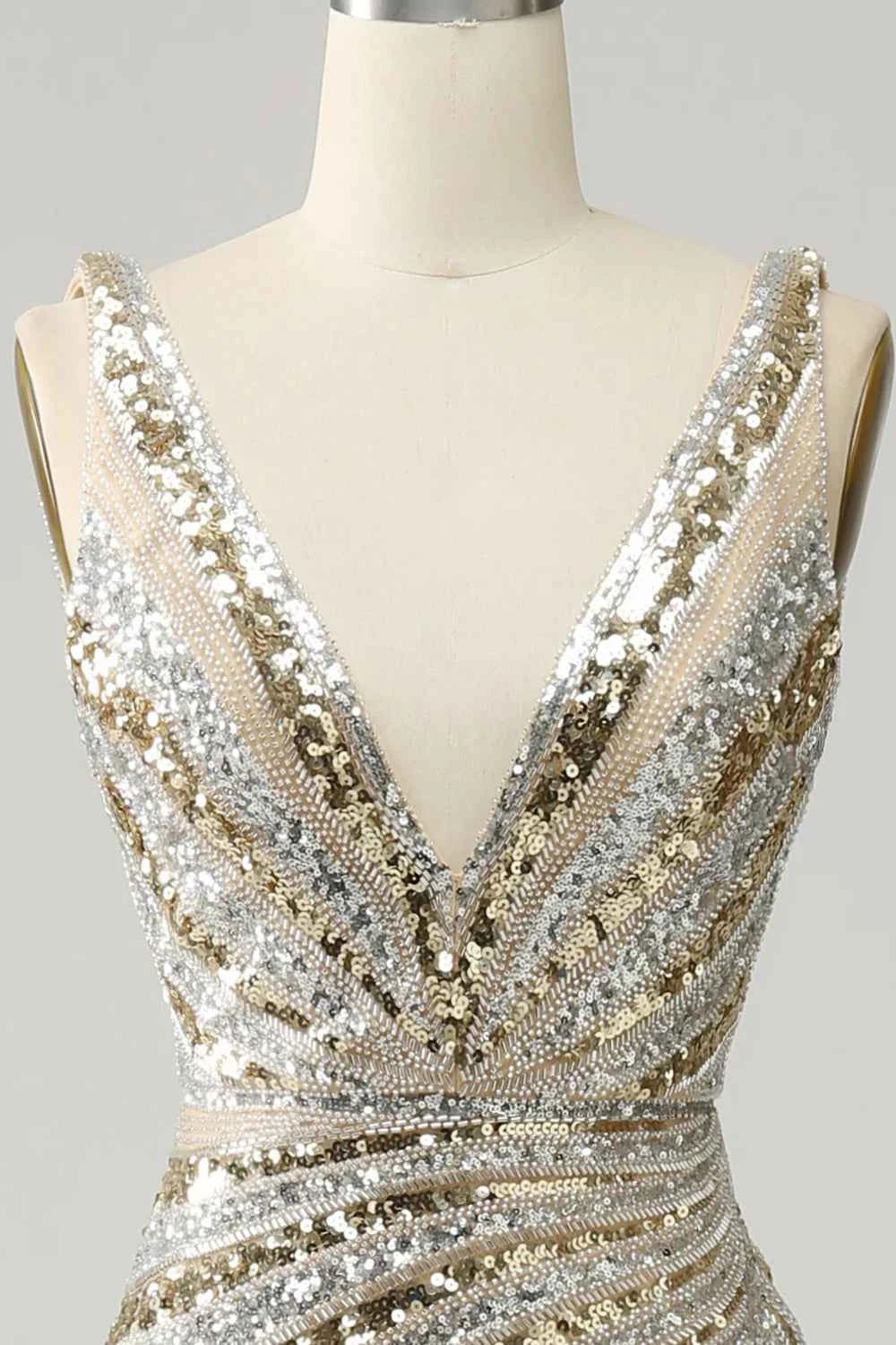 Kristina Gold Sequin V-neck Mermaid Maxi Dress