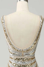Kristina Gold Sequin V-neck Mermaid Maxi Dress