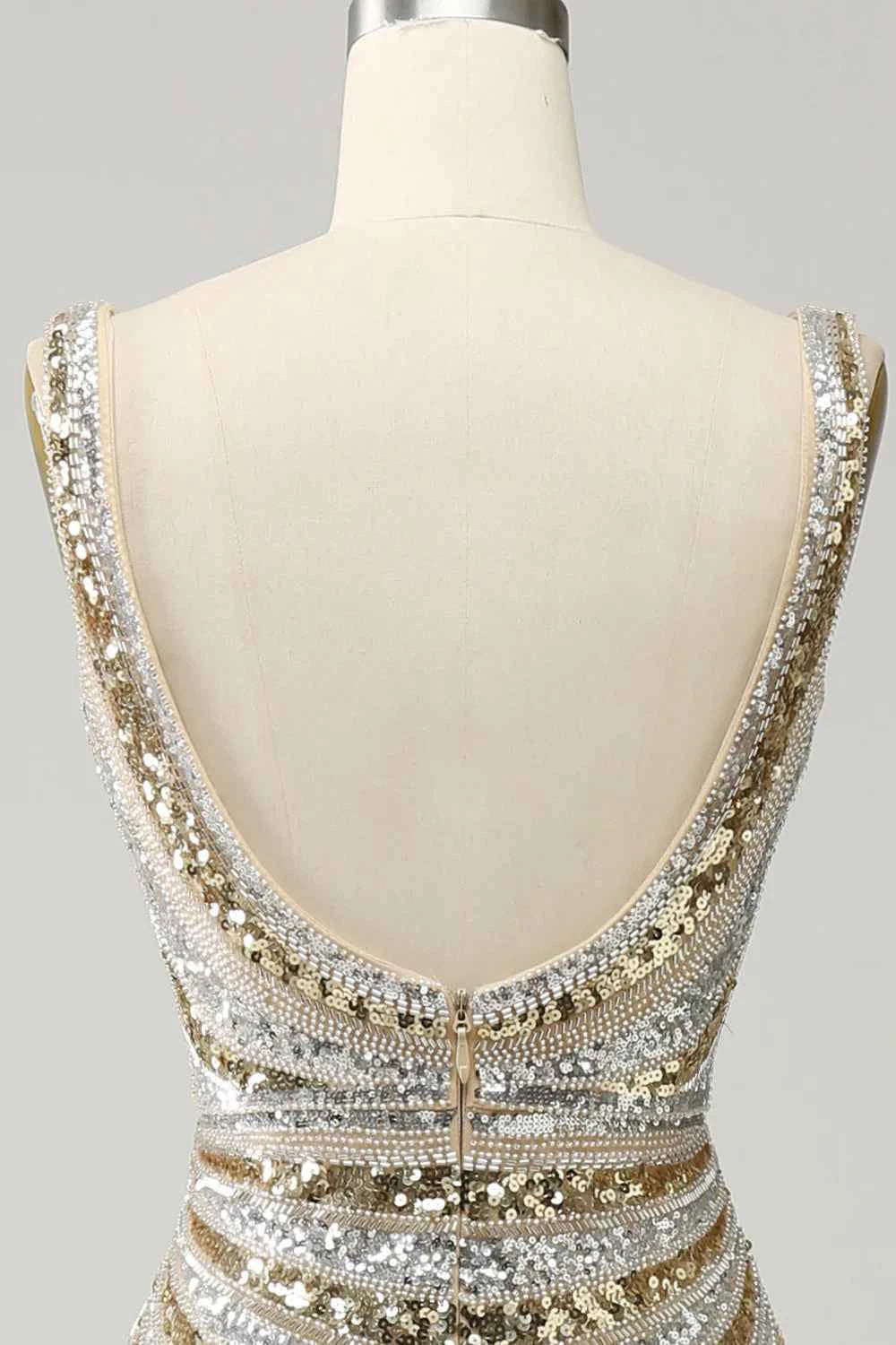 Kristina Gold Sequin V-neck Mermaid Maxi Dress