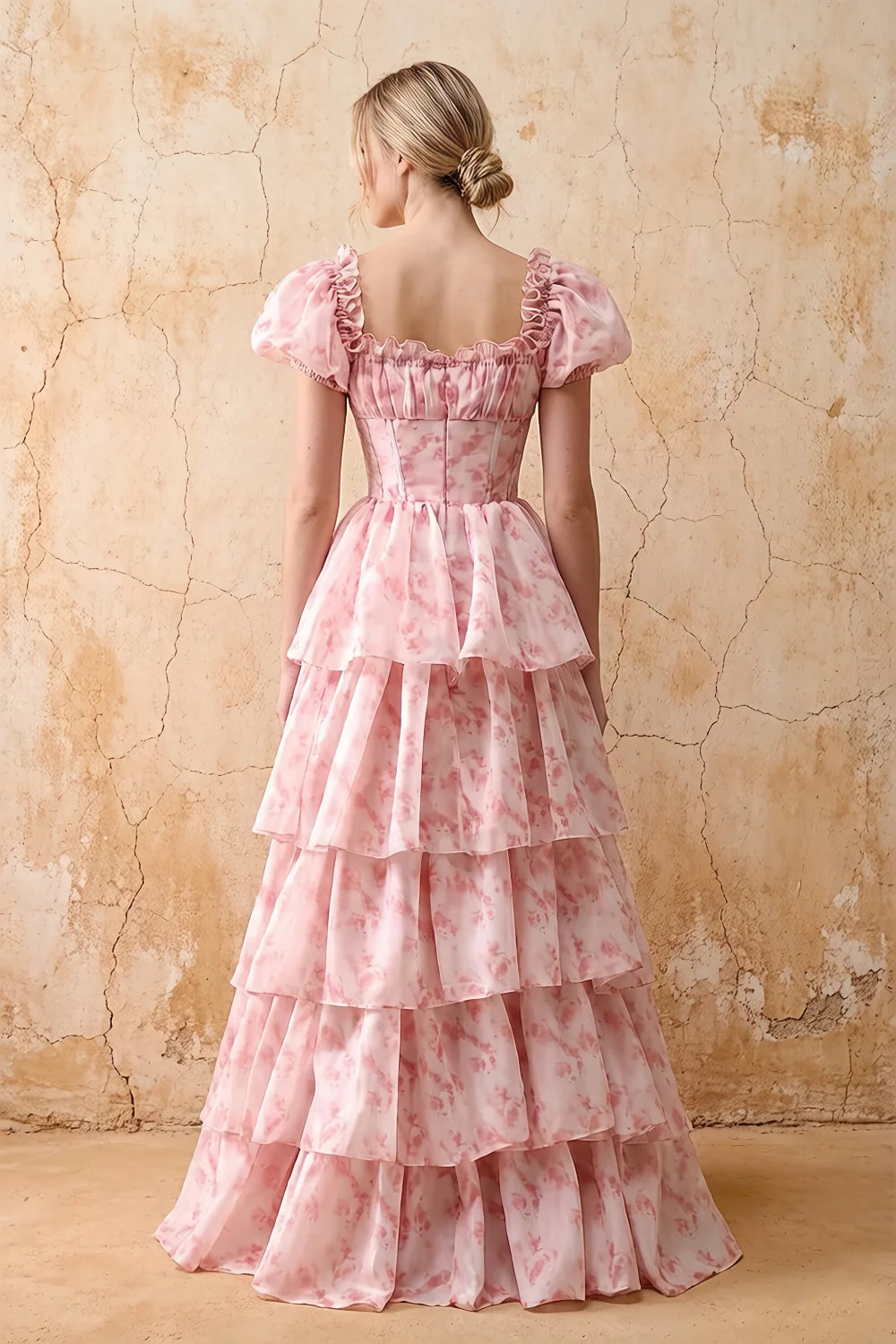 Lauren Light Pink Floral Square Neck Ruffled Maxi Dress Secondary image