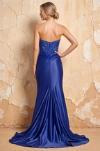 Lenore Blue Sparkly Strapless Corset Maxi Dress