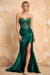 Lenore Green Sparkly Strapless Corset Maxi Dress