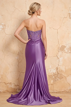 Lenore Purple Sparkly Strapless Corset Maxi Dress