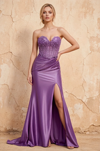 Lenore Purple Sparkly Strapless Corset Maxi Dress