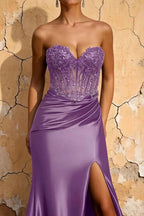 Lenore Purple Sparkly Strapless Corset Maxi Dress