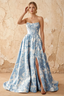 Leslie Blue Floral Jacquard A-line Corset Maxi Dress