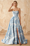 Leslie Blue Floral Jacquard A-line Corset Maxi Dress