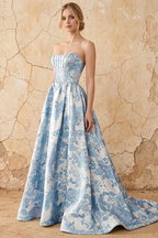 Leslie Blue Floral Jacquard A-line Corset Maxi Dress