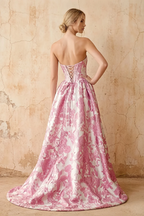 Leslie Pink Floral Jacquard A-line Corset Maxi Dress