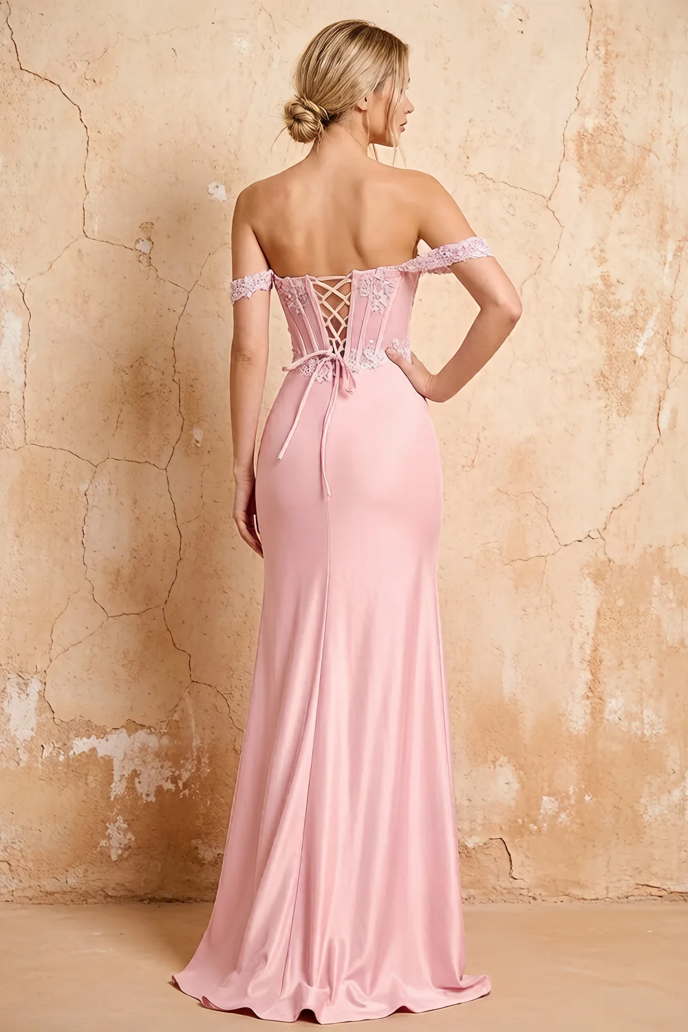 Letitia Pink Satin Rhinestones 3d Flower Maxi Dress